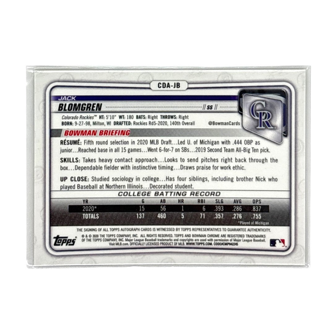 TOPPS MLBカード BOWMAN CHROME 1ST JACK BLOMGREN COLORADO ROCKIES /50 #CDA-JB 中古 IT1