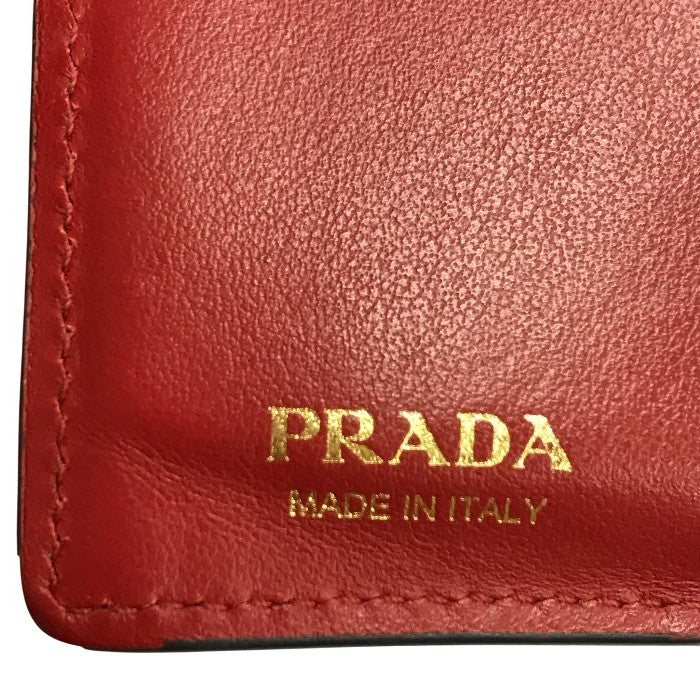 PRADA プラダ 財布 レディース 2つ折り レザー コンパクト 小銭入れあり ゴールド金具 ブラック/レッド 中古 T1