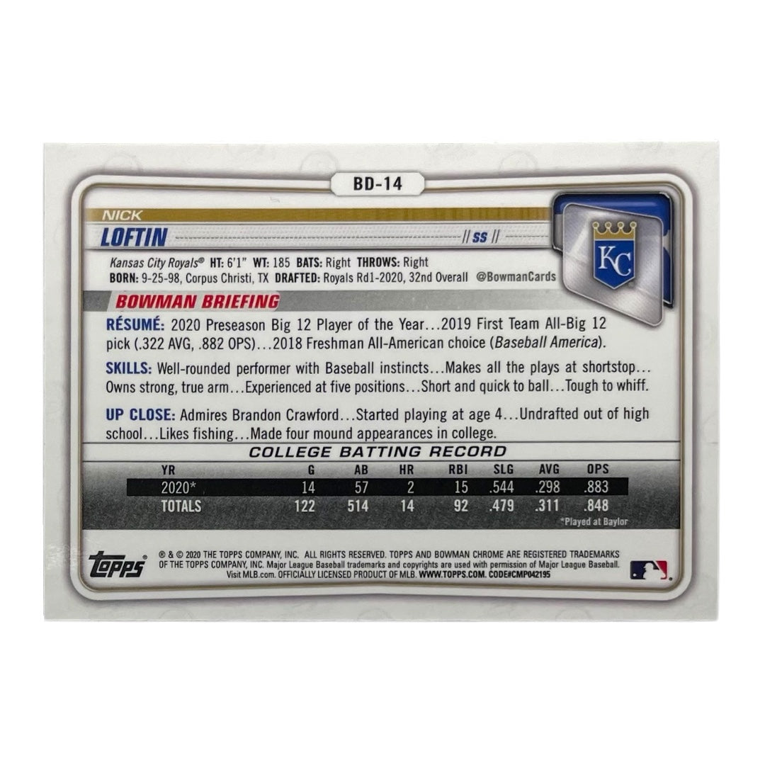 TOPPS MLBカード BOWMAN CHROME 1ST NICK LOFTIN KANSAS CITY ROYALS #BD-14 中古 IT2