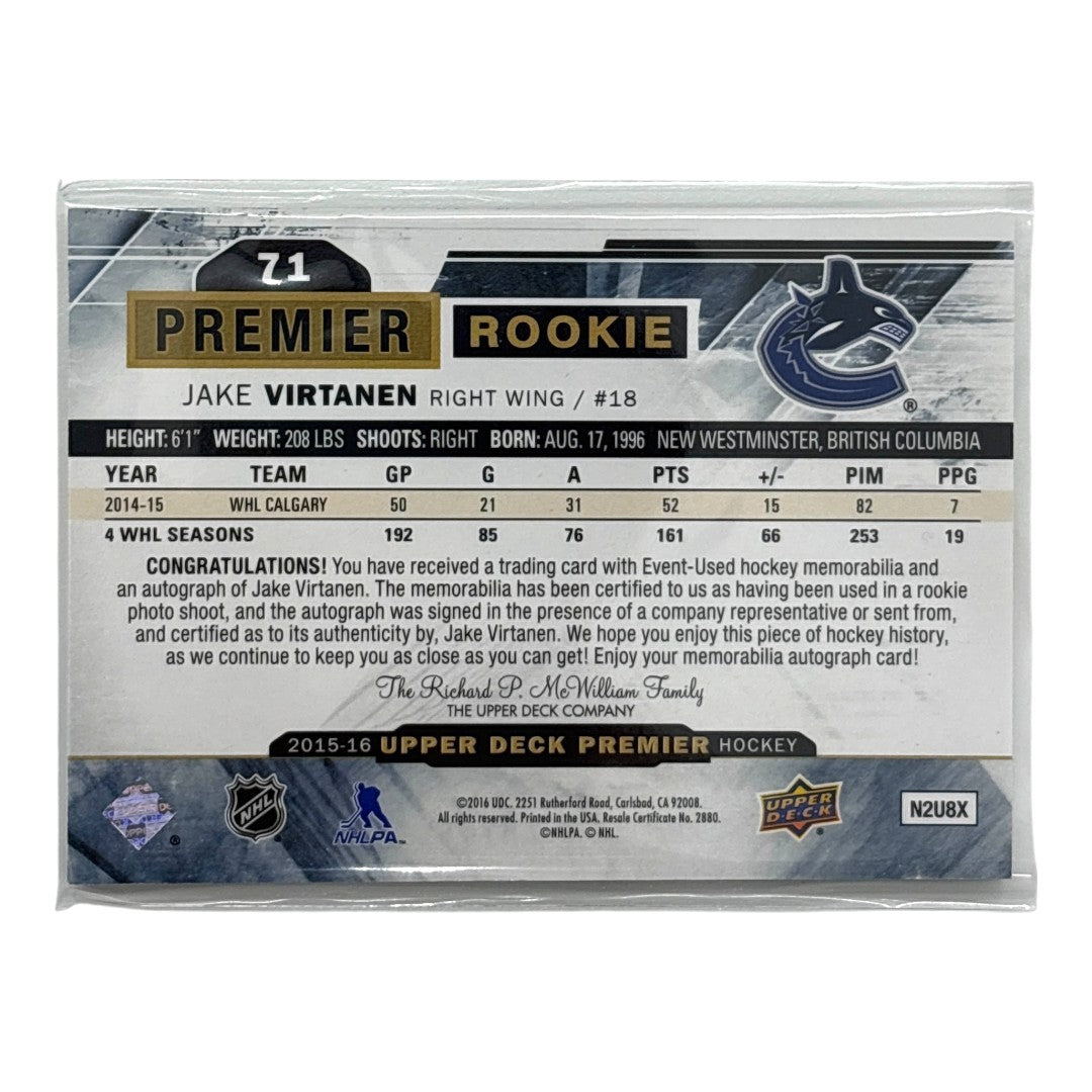 UPPER DECK NHLカード PREMIER JAKE VIRTANEN CANUCKS /375 #71 中古 IT1