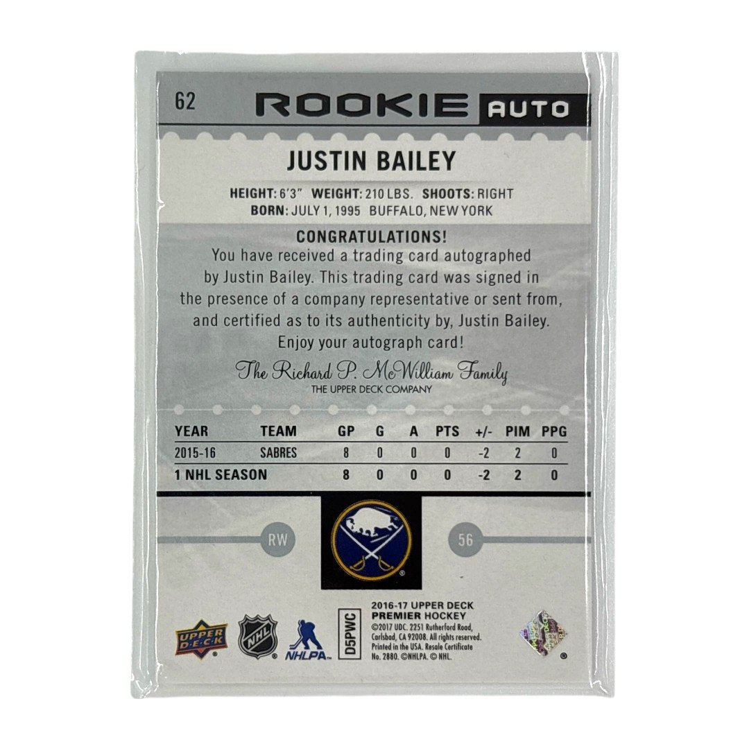 UPPER DECK NHLカード PREMIER JUSTIN BAILEY SABRES /399 #62 中古 IT1