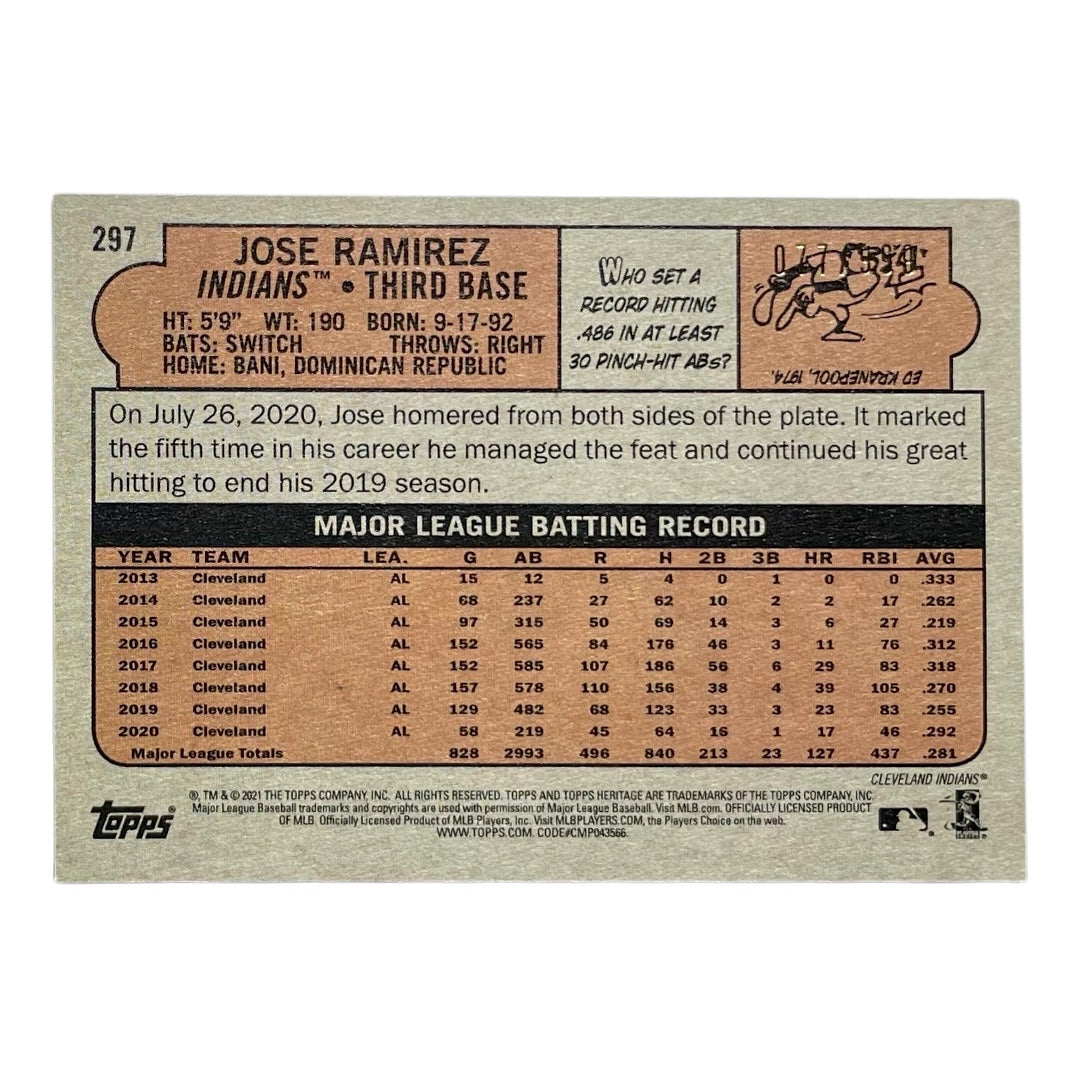 TOPPS MLBカード HERITAGE JOSE RAMIREZ INDIANS /999 #297 中古 IT2