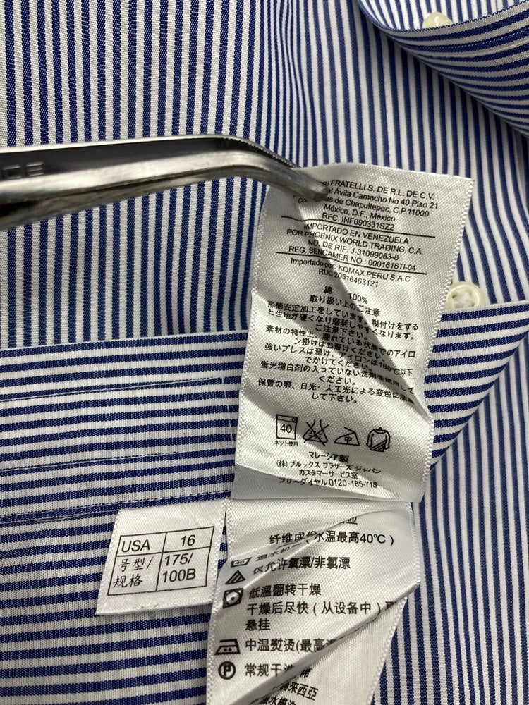 Brooks Brothers 346 ブルックスブラザーズ ボタンダウン ストライプ 長袖シャツ スリムフィット サイズ16 中古 D4