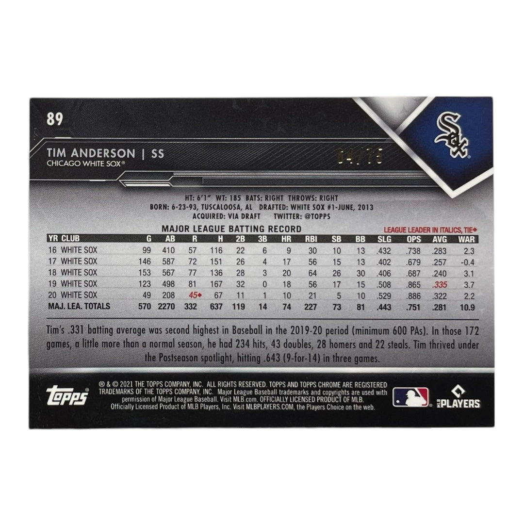 TOPPS MLBカード CHROME TIM ANDERSON CHICAGO WHITE SOX /75 #89 中古 IT2
