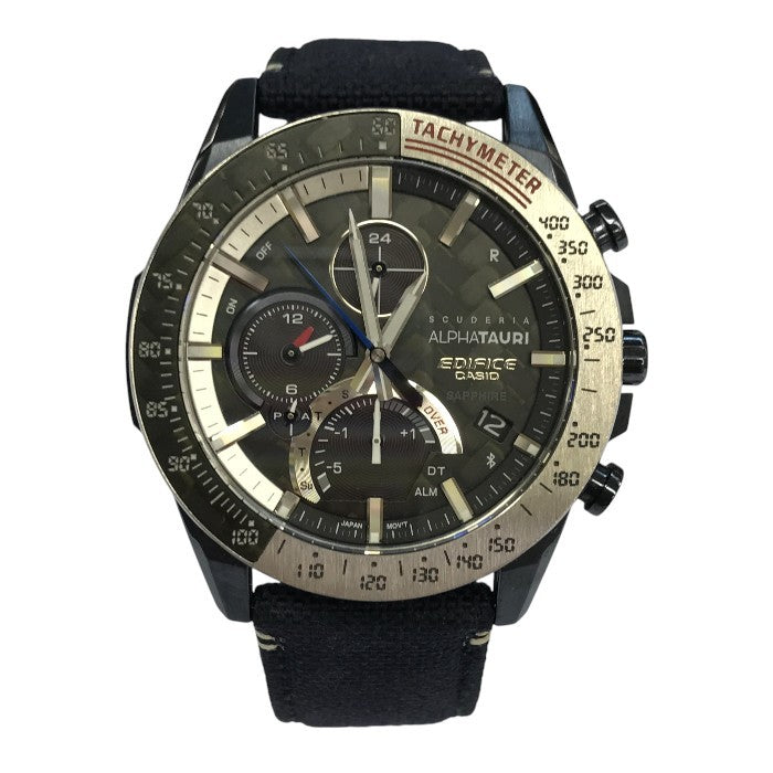 CASIO EDIFICE Scuderia AlphaTauri Limited Edition 腕時計 メンズ クロノグラフ タフソーラー F1 コラボ カーボン ネイビー/シルバー EQB-1000AT-1AJR 中古 T1