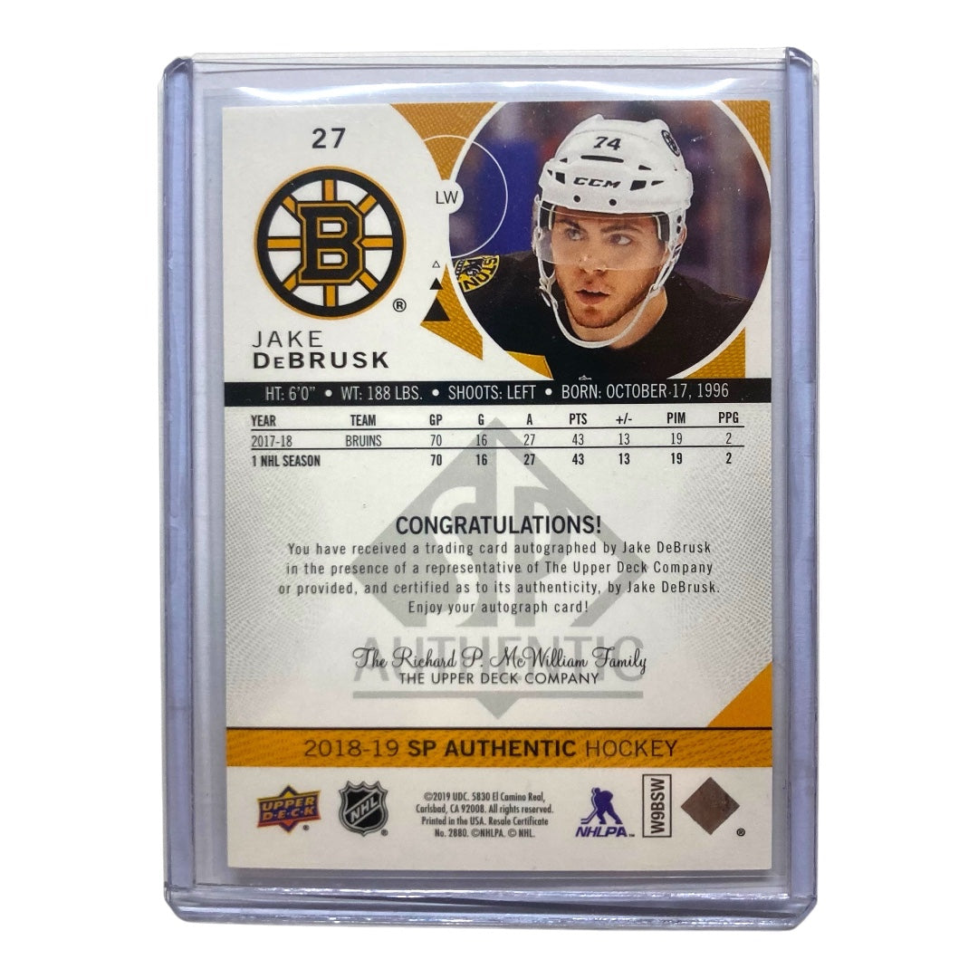 UPPER DECK NHLカード SP AUTHENTIC JAKE DEBRUSK BRUINS #27 中古 IT2