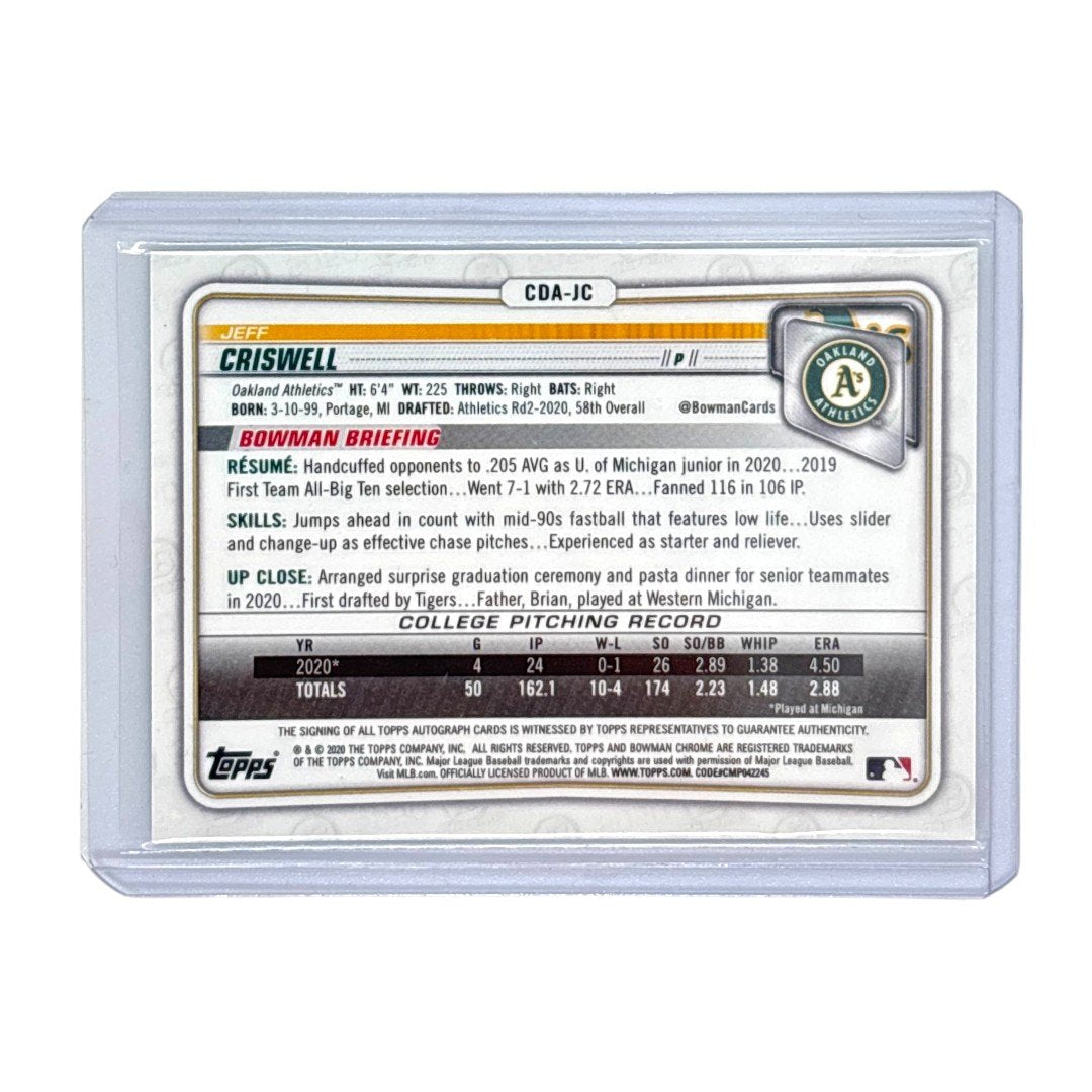 TOPPS MLBカード BOWMAN CHROME 1ST JEFF CRISWELL OAKLAND ATHLETICS /99 #CDA-JC 中古 IT1