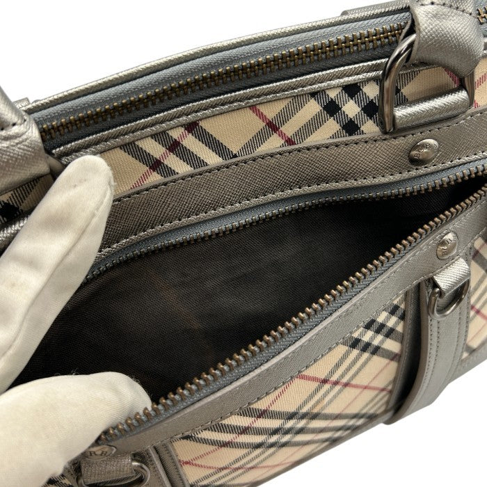 BURBERRY バーバリー ハンドバッグ レディース ノバチェック ブラウン/シルバー 鞄 ブランド チェック柄 かわいい お出かけ 中古 W4