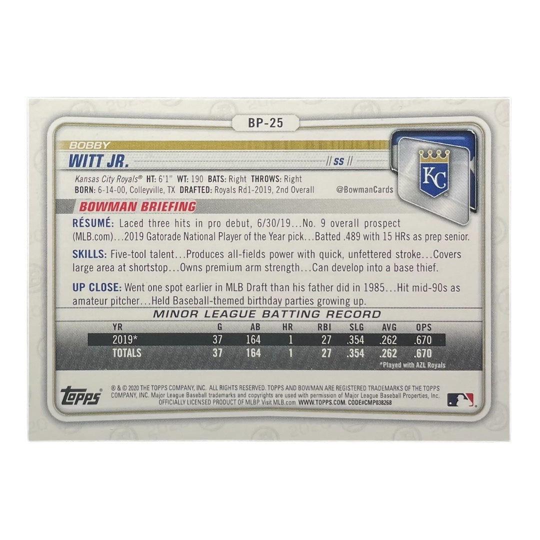 TOPPS MLBカード BOWMAN 1ST BOBBY WITT JR. KANSAS CITY ROYALS #BP-25 中古 IT2