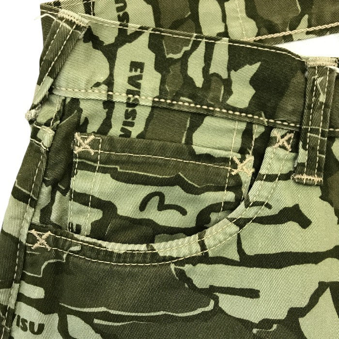 EVISU エヴィス ショートパンツ メンズ コットン ハーフパンツ 短パン カモメ カモフラ 迷彩 カーキグリーン 36サイズ 2001 中古 T1