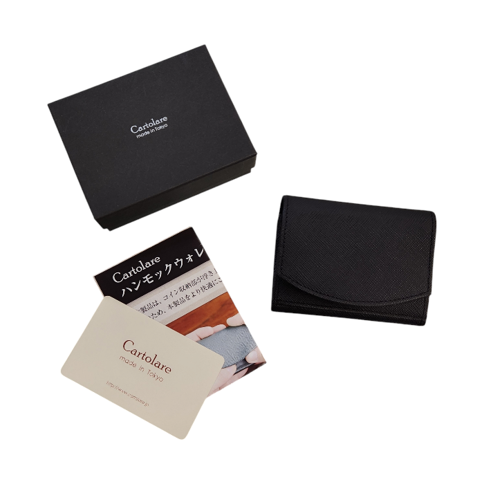 cartolare カルトラーレ ハンモックウォレット コンパクト 財布 メンズ 三つ折り レザー 機能性 収納力 ブラック 中古 T1