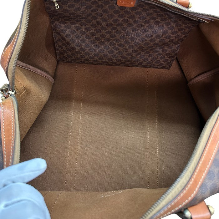 CELINE セリーヌ ボストンバッグ ユニセックス マカダム柄 ショルダー ブラウン 鞄 肩掛け ブランド 旅行 大きめ 中古 W4