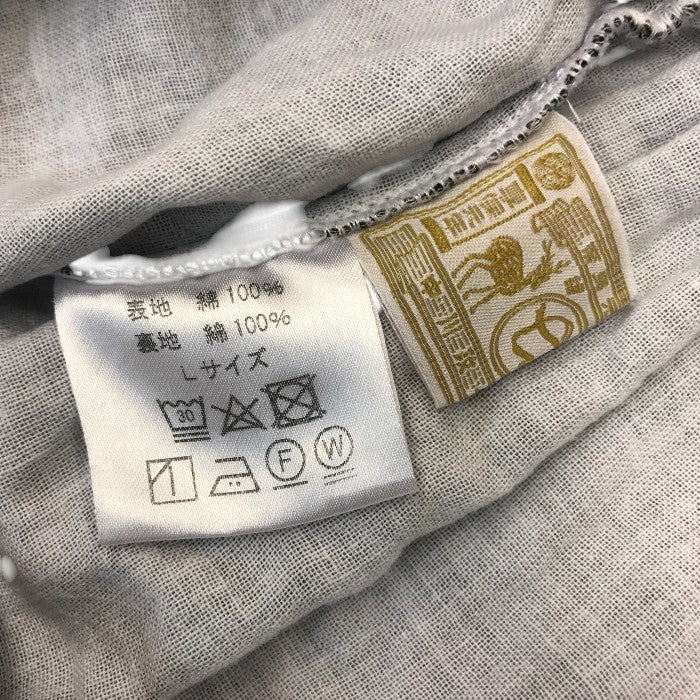 中川政七商店 もんぺパンツ レディース コットン ドビー織 格子模様 ウエストゴム 裾ゴム グレー Lサイズ 中古 T1