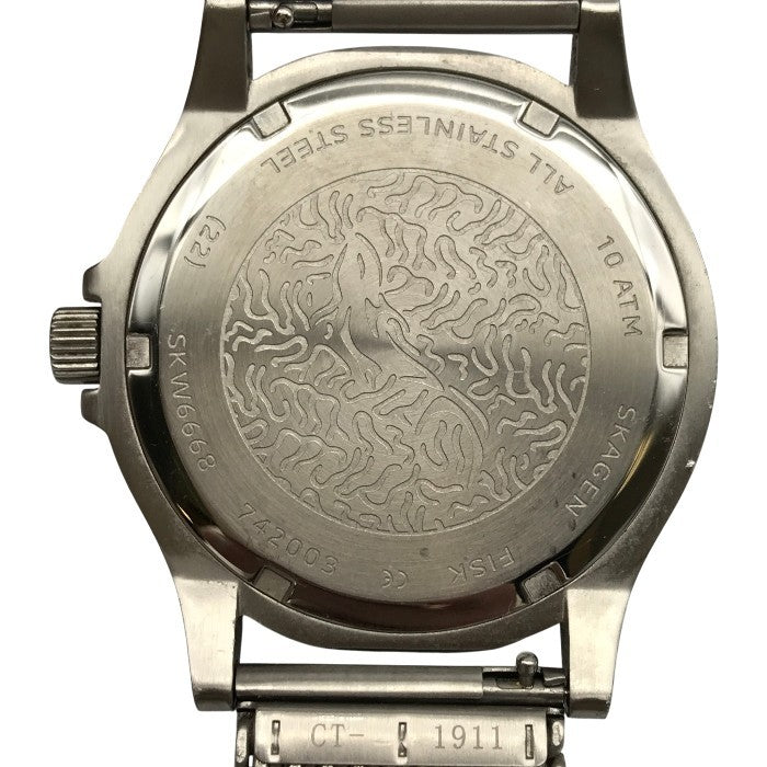 SKAGEN スカーゲン FISK 腕時計 メンズ アナログ クォーツ フィスク SS 回転ベゼル ネイビー/レッド/シルバー SKW6668 中古 T1