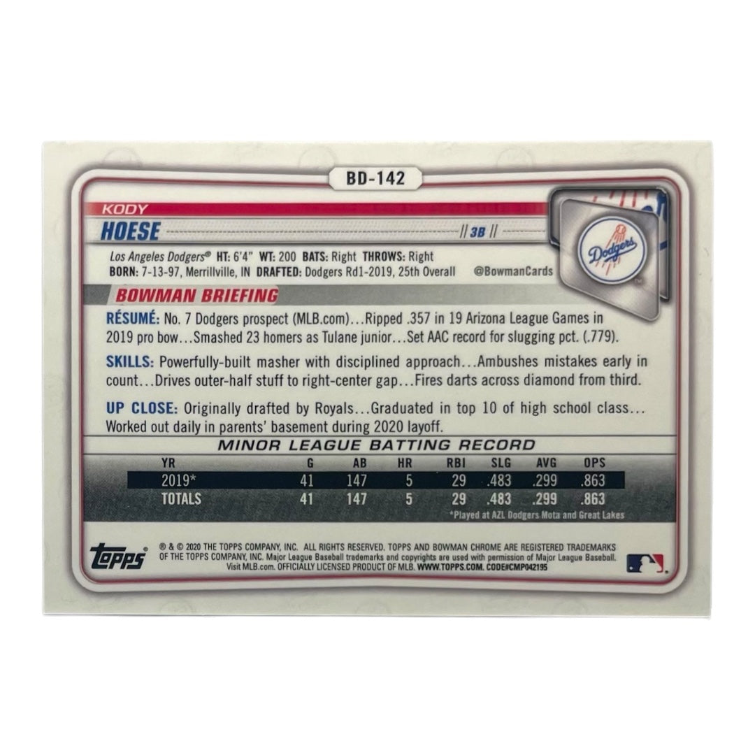 TOPPS MLBカード BOWMAN CHROME KODY HOESE LOS ANGELES DODGERS /150 #BD-142 中古 IT2