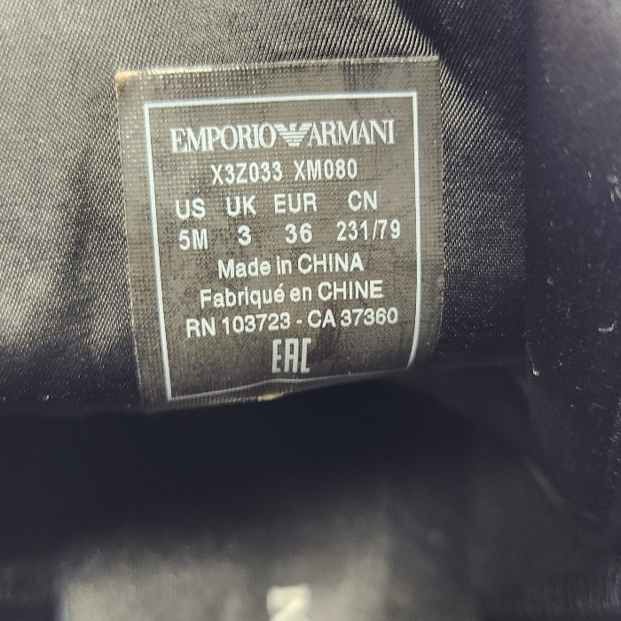 EMPORIO ARMANI スニーカー レディース ハイカット ロゴ スウェード レザー サテン ブラック 約22.5cm X3Z033 XM080 中古 T1