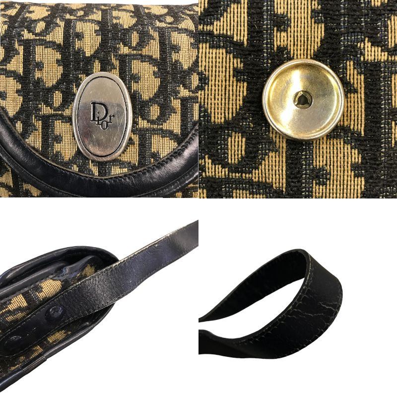 Christian Dior クリスチャンディオール トロッター ショルダーバッグ レディース オールド 斜め掛け ロゴプレート 半月型 レザー ネイビー/ベージュ 中古 T1
