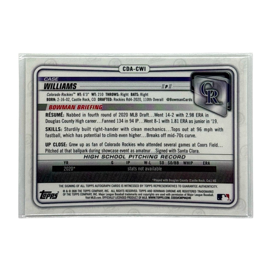 TOPPS MLBカード BOWMAN CHROME 1ST CASE WILLIAMS COLORADO ROCKIES #CDA-CWI 中古 IT1