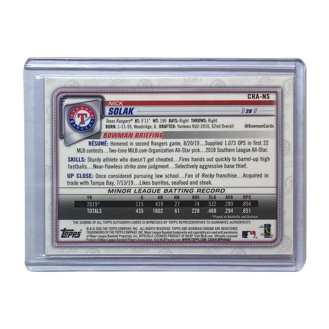 TOPPS MLBカード BOWMAN CHROME NICK SOLAK TEXAS RANGERS /150 #CRA-NS 中古 IT2