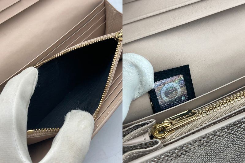 BVLGARI ブルガリ・ブルガリ メタリック カルングスキン ラージウォレット 長財布 中古 D4