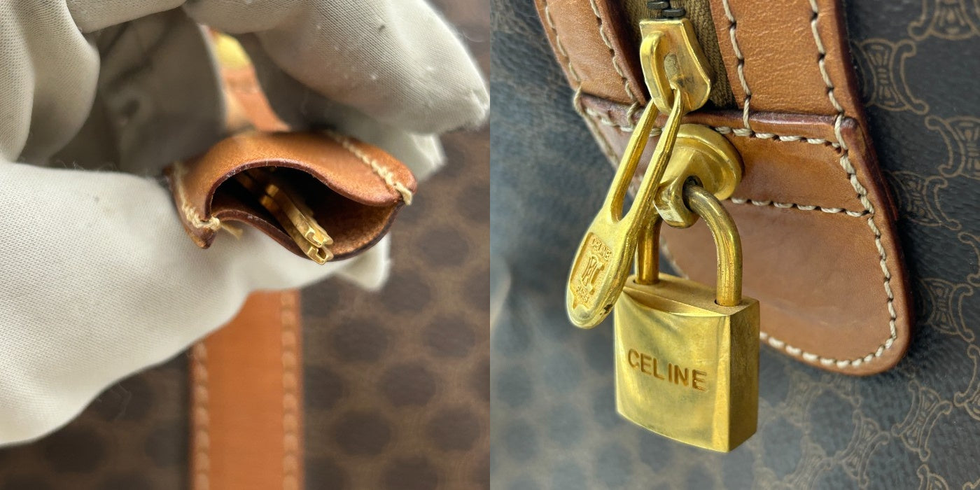 CELINE セリーヌ マカダム ボストンバッグ 鞄 ブランド おしゃれ 旅行 大きめ レザー 中古 W4