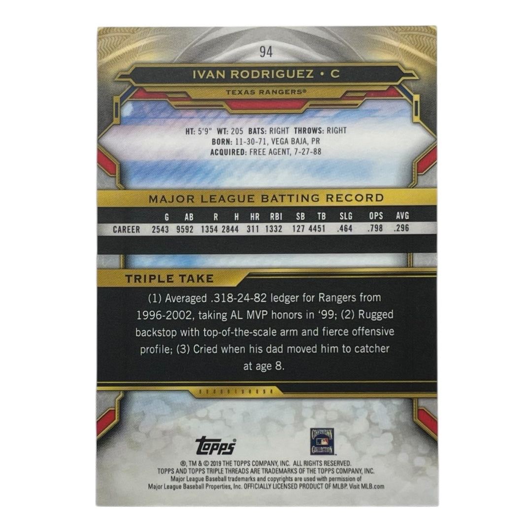 TOPPS MLBカード TRIPLE THREADS IVAN RODRIGUEZ TEXAS RANGERS /199 #94 中古 IT2