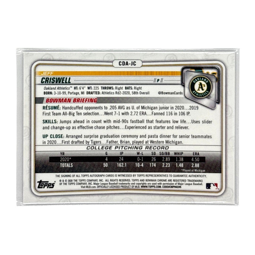 TOPPS MLBカード BOWMAN CHROME 1ST JEFF CRISWELL OAKLAND ATHLETICS /250 #CDA-JC 中古 IT1