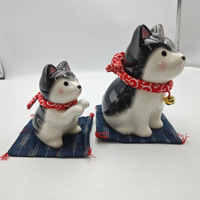 未使用品 薬師窯 YAKUSHIGAMA 和楽づくし わんこ日和 お座り黒柴(9685) おねだり黒柴(9689) セット 中古 H4