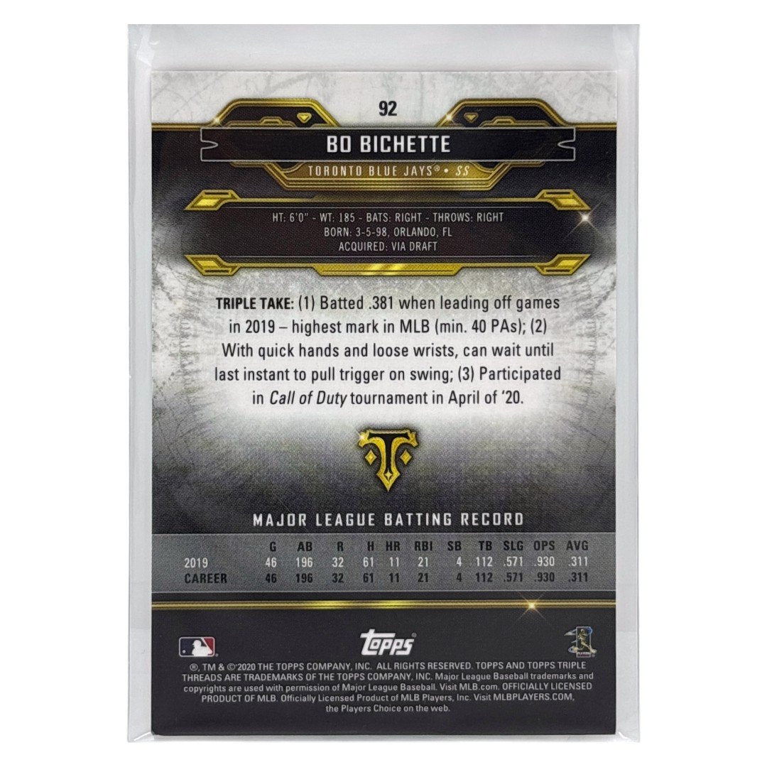 TOPPS MLBカード TRIPLE THREADS BO BICHETTE TORONTO BLUE JAYS /199 #92 中古 IT1
