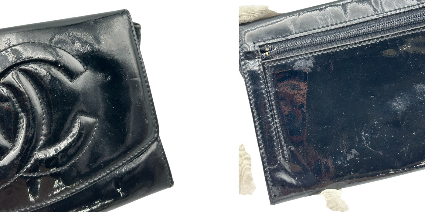 CHANEL シャネル エナメル ココマーク 財布 ブランド レディース コンパクト ブラック 中古 W4