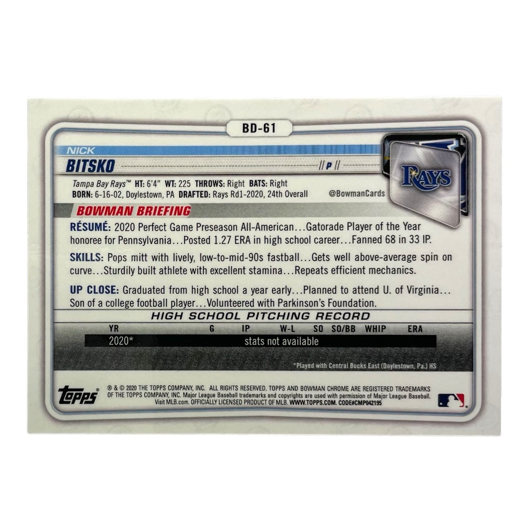 TOPPS MLBカード BOWMAN CHROME 1ST NICK BITSKO TAMPA BAY RAYS #BD-61 中古 IT2