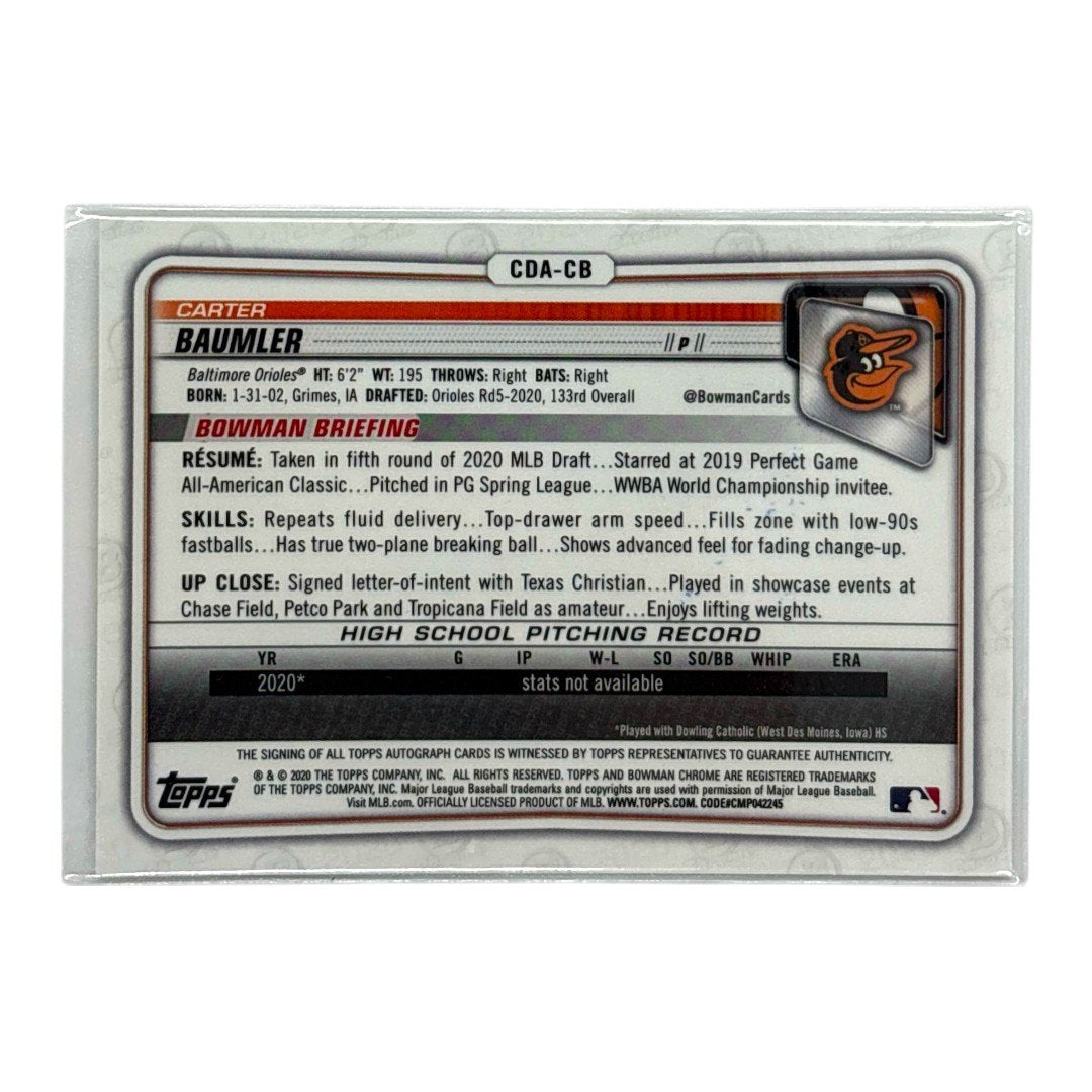 TOPPS MLBカード BOWMAN CHROME 1ST CARTER BAUMLER BALTIMORE ORIOLES #CDA-CB 中古 IT1