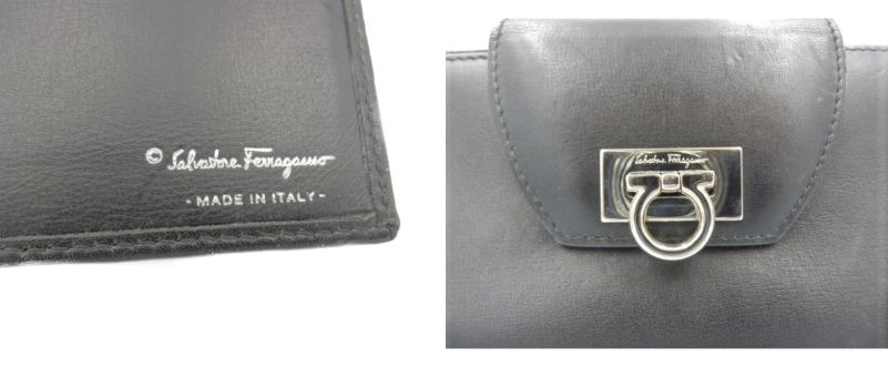 Salvatore Ferragamo ガンチーニ 2つ折り 長財布 中古 フェラガモ レザー 本革 ブランド ロングウォレット パスケース