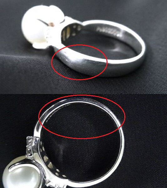 9.4mmパール ダイヤ0.19ct Pt900 リング 12号 中古 存在感のある大粒のパールリングです♪