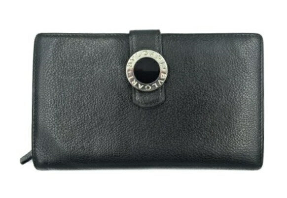 BVLGARI ブルガリ ロゴ ボタン 二つ折り 長財布 中古 メンズ ブランド ブラック 黒 レザー レッド 赤