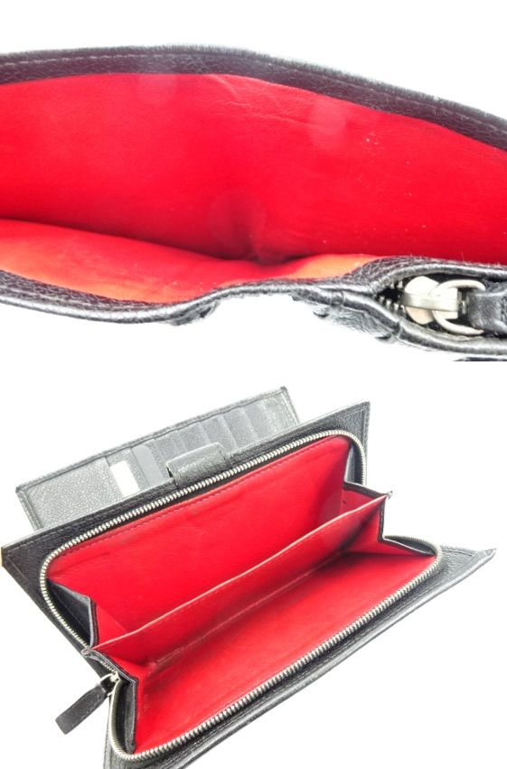 BVLGARI ブルガリ ロゴ ボタン 二つ折り 長財布 中古 メンズ ブランド ブラック 黒 レザー レッド 赤