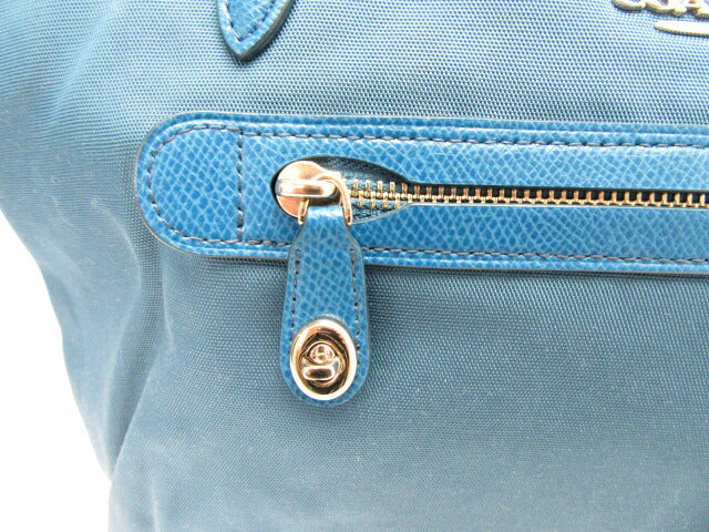 【】COACH/コーチ ピーコック トートバッグ【中古】 ナイロン レザー ブルー ジップ