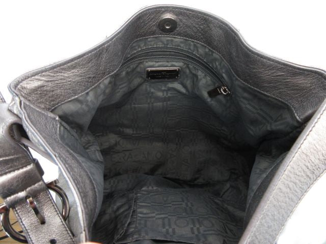 【】Ferragamo/フェラガモ ガンチーニ ワンショルダーバッグ 【中古】 レザー シルバー パンチング