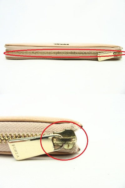 FURLA/フルラ L字ファスナー長財布 中古 ピンク ベージュ レディース 切り替えし