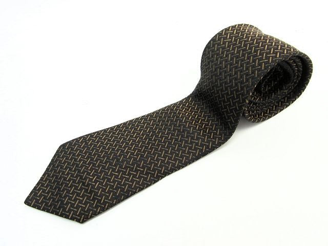 Dominique France/ドミニク フランス フォースターシルクネクタイ 中古 レギュラータイ メンズ 4 星 ブラック ゴールド 美品 ブラウン