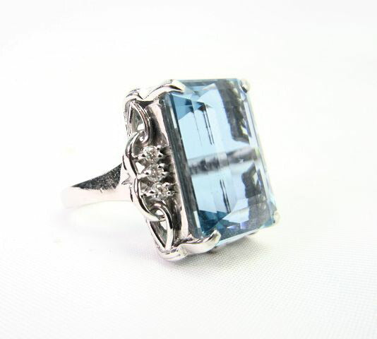 ブルートパーズ 16.45ct ダイヤ 0.12ct Pt900 リング 中古 11号 レディース スクウェア 宝石 青 指輪 プラチナ 高級