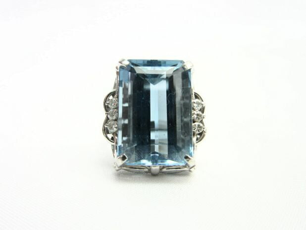 ブルートパーズ 16.45ct ダイヤ 0.12ct Pt900 リング 中古 11号 レディース スクウェア 宝石 青 指輪 プラチナ 高級