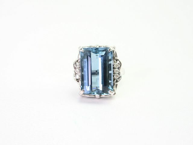 ブルートパーズ 16.45ct ダイヤ 0.12ct Pt900 リング 中古 11号 レディース スクウェア 宝石 青 指輪 プラチナ 高級
