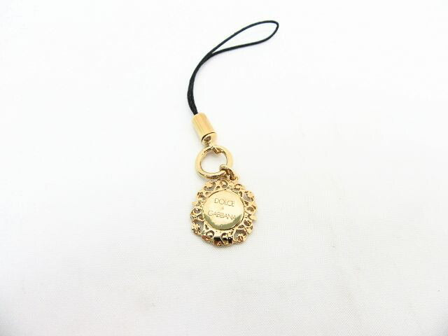 DOLCE & GABBANA/ドルチェ&ガッバーナ ロゴエンブレム携帯ストラップ 中古 イタリア製 ブラック ゴールド 美品