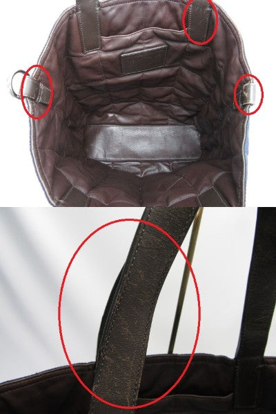 COACH/コーチ キルテッドナイロン リバーシブルトートバッグ 中古 キルティング レザー ハンド ブラウン 紺 ネイビー