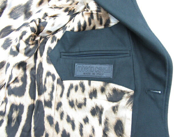 roberto cavalli/ロベルト カヴァリ メンズコットンジャケット XS 中古 レオパード ヒョウ柄 ブラック アニマル柄