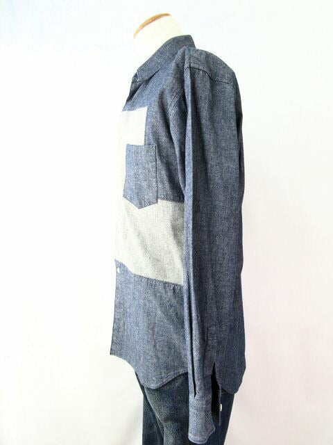 COMME des GARCONS SHIRT/コムデギャルソン シャツ コットン100%長袖シャツ Sサイズ 中古 綿 デニム風 メンズ ブルー グレー ブランド 服 毛 ウール