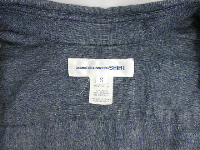 COMME des GARCONS SHIRT/コムデギャルソン シャツ コットン100%長袖シャツ Sサイズ 中古 綿 デニム風 メンズ ブルー グレー ブランド 服 毛 ウール