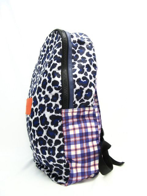 MARC BY MARC JACOBS/マーク バイ マーク ジェイコブス レオパード柄&チェック柄リュックサック 中古 バックパック ヒョウ アニマル オレンジ ブルー系 ナイロン 軽量