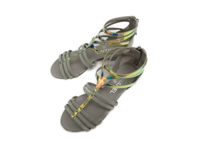 CHANEL グラディエーター サンダル 約22.5cm 中古 ホログラム、スウェード、ベージュ、35.5